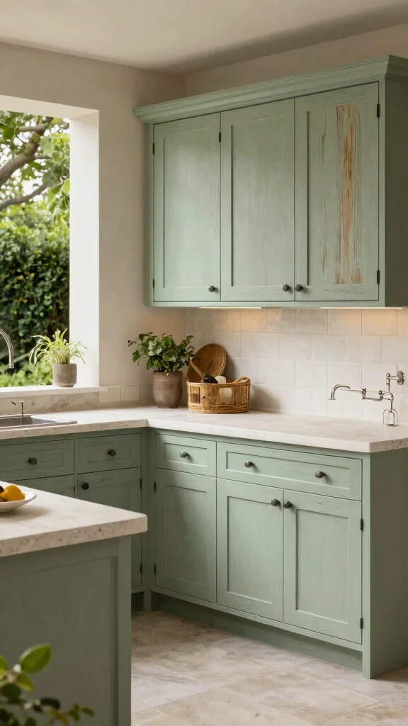 16 Light Sage Green Kitchen Cabinet Ideas with Soft Elegance - 16. Light Sage Green in Outdoor Kitchens 1