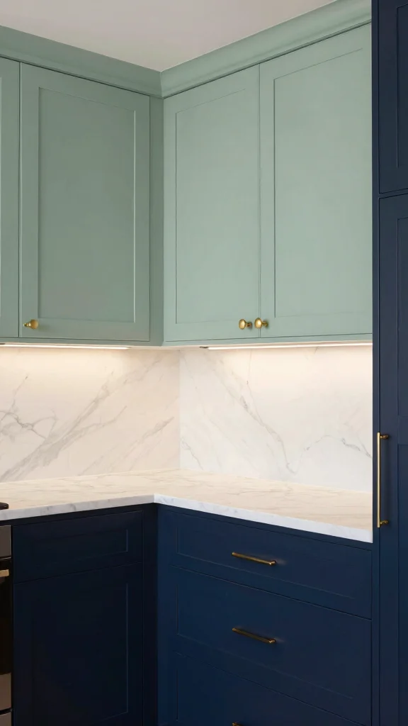 16 Light Sage Green Kitchen Cabinet Ideas with Soft Elegance - 3. Two-Tone with Light Sage Green 1