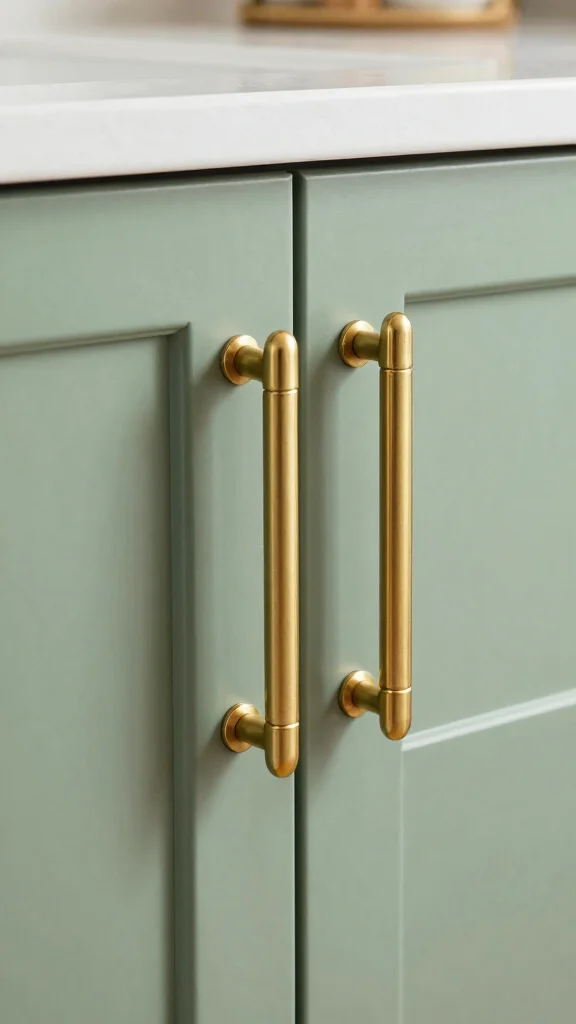 16 Sage Green and Gold Kitchen Designs for a Premium Look - 4. Luxurious Gold Hardware on Sage Green Cabinets 1