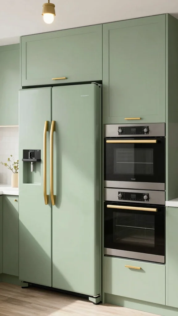 16 Sage Green and Gold Kitchen Designs for a Premium Look - 7. Sage Green Appliances for a Modern Twist 1