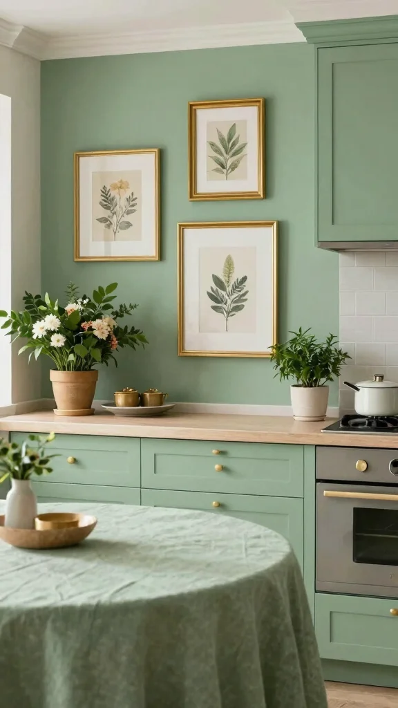 16 Sage Green and Gold Kitchen Designs for a Premium Look - 9. Sage Green and Gold Accent Decor 1