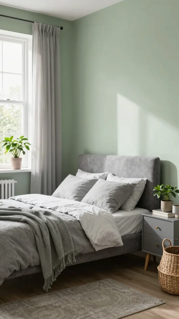 16 Wall Color Ideas for Gray Bedroom Furniture - 1. Soft Sage Green 1