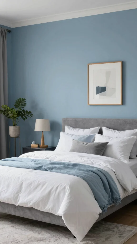 16 Wall Color Ideas for Gray Bedroom Furniture - 16. Dusty Blue 1