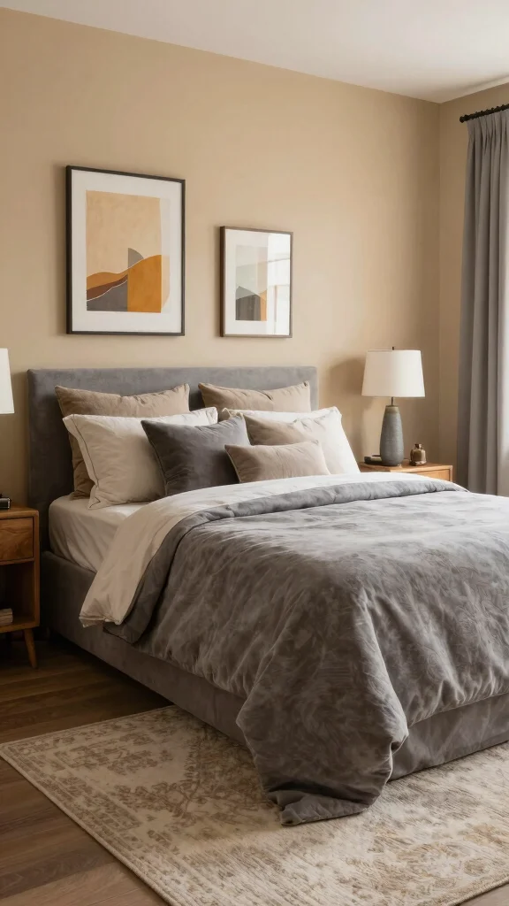 16 Wall Color Ideas for Gray Bedroom Furniture - 2. Warm Beige 1