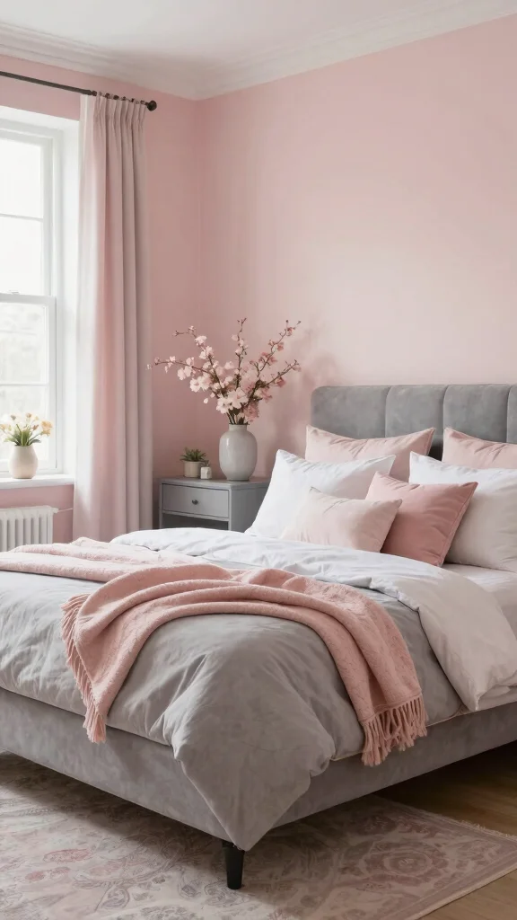16 Wall Color Ideas for Gray Bedroom Furniture - 4. Soft Blush Pink 1