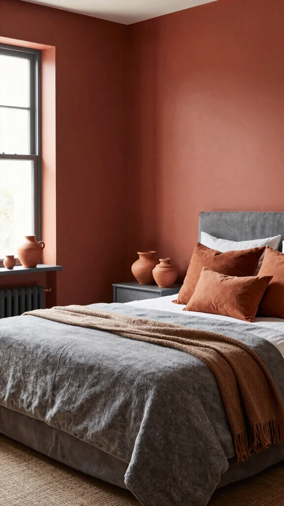 16 Wall Color Ideas for Gray Bedroom Furniture - 7. Rich Terracotta 1