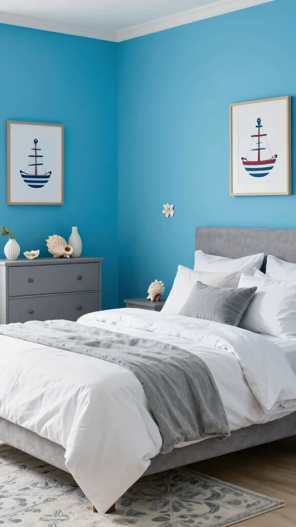 16 Wall Color Ideas for Gray Bedroom Furniture - 9. Ocean Blue 1