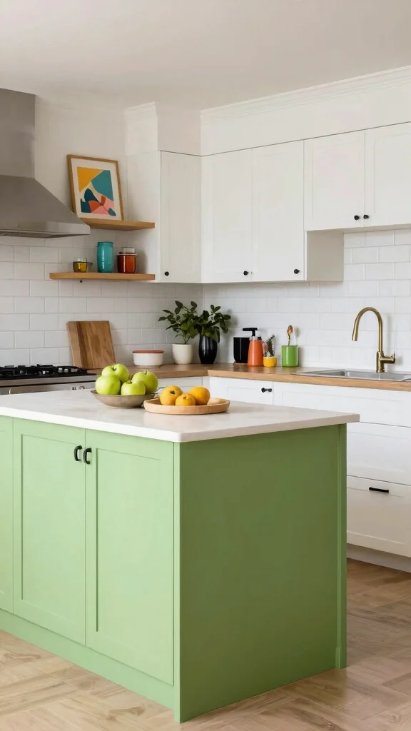 16 White Kitchens with Green Islands That Pop - 3. Bold Apple Green Accents 1