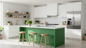 16 White Kitchens with Green Islands That Pop