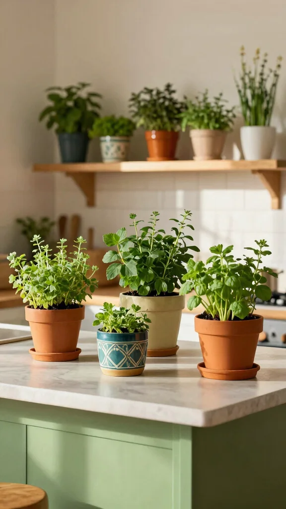 16 White Kitchens with Green Islands That Pop - 6. Fresh Herb Gardens 1