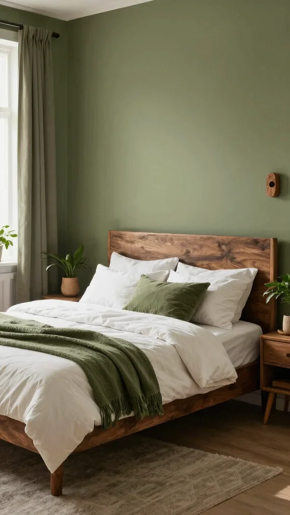 17 Bedroom Paint Ideas with Brown Furniture - 10. Earthy Olive Green for a Natural Feel 1