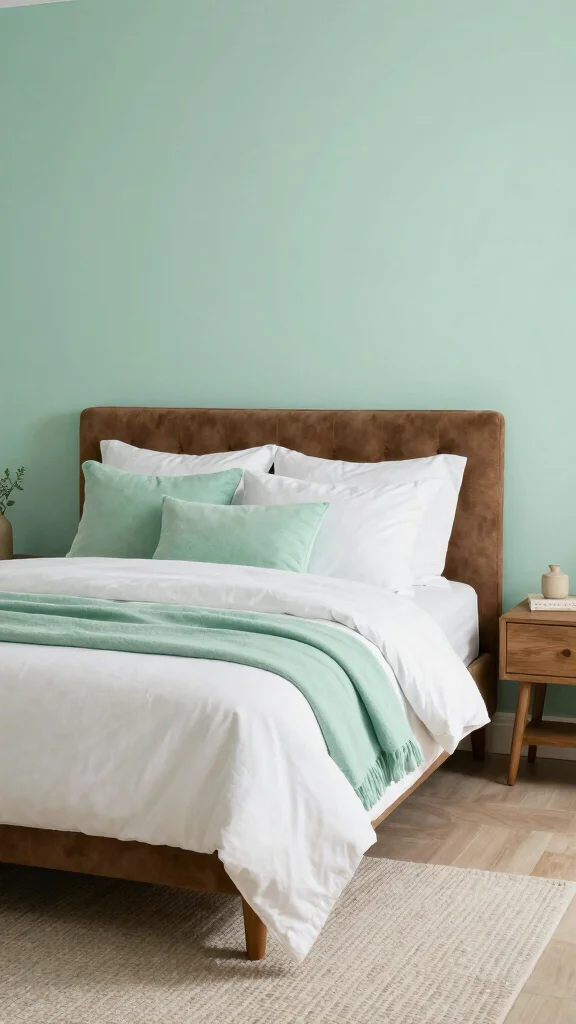 17 Bedroom Paint Ideas with Brown Furniture - 14. Cool Mint Green for Refreshing Charm 1
