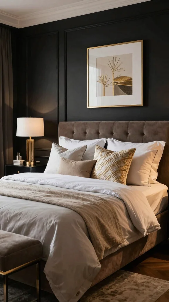 17 Bedroom Paint Ideas with Brown Furniture - 17. Classic Black for Timeless Chic 1