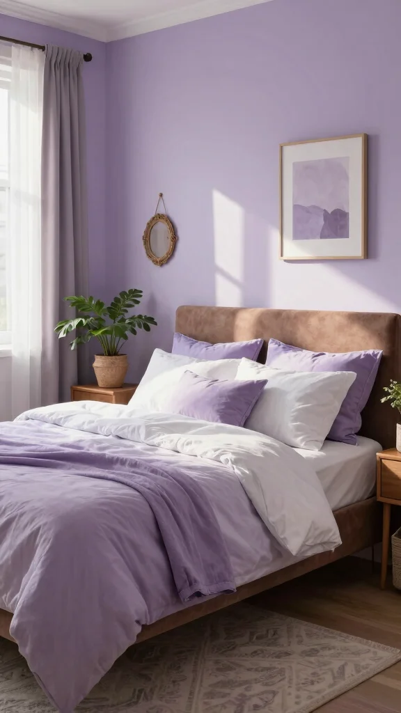 17 Bedroom Paint Ideas with Brown Furniture - 8. Calming Lavender for a Unique Touch 1