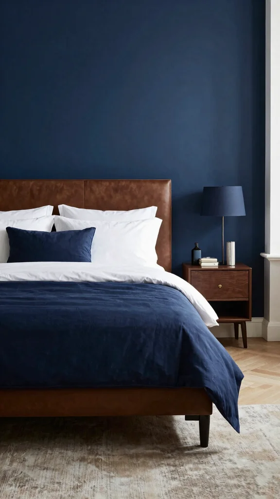 17 Bedroom Paint Ideas with Brown Furniture - 9. Bold Navy Blue for a Statement Look 1
