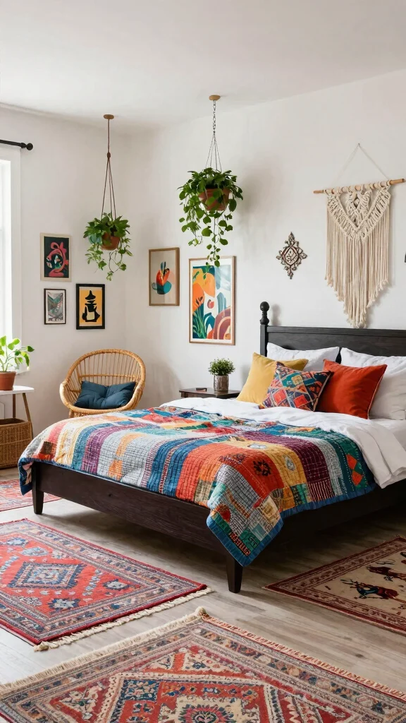 17 Dark and Light Bedroom Furniture Mix Ideas - 4. Bohemian Vibes 1