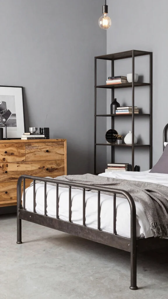17 Dark and Light Bedroom Furniture Mix Ideas - 6. Industrial Chic 1