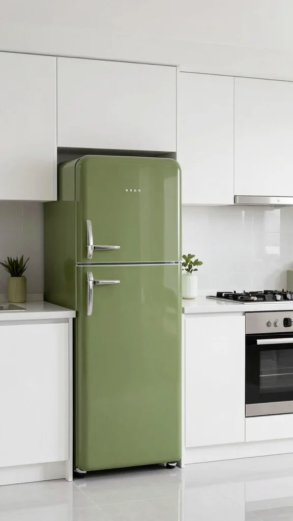 17 Elegant Olive Green and White Kitchen Design Ideas - 7. Olive Green Appliances 1