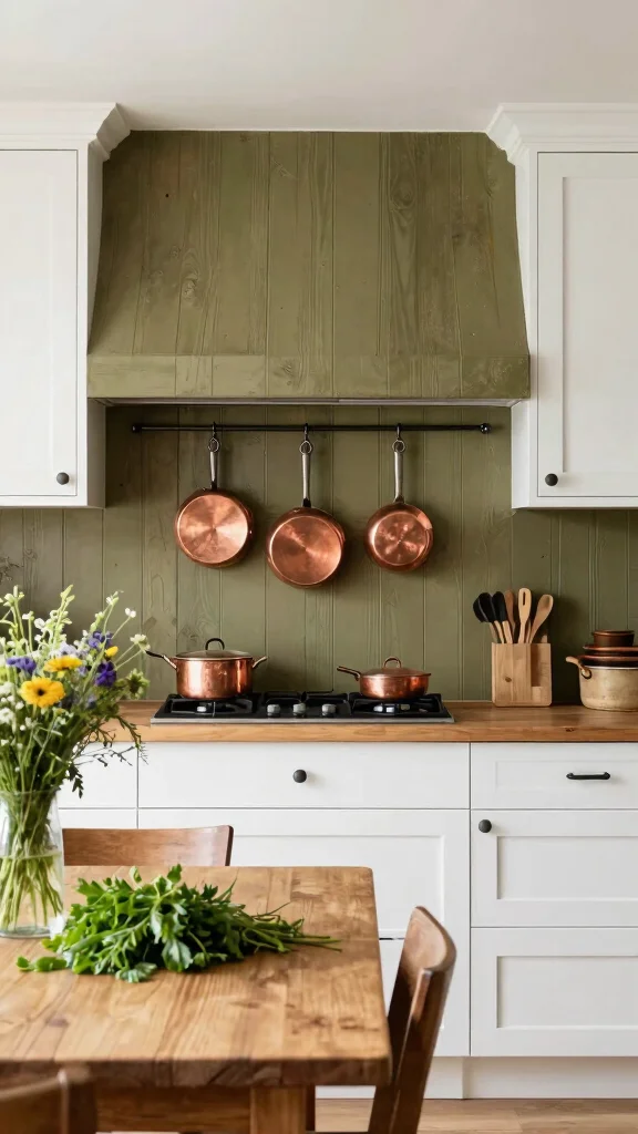 17 Green Backsplash Ideas for Kitchens with White Cabinets - 3. Olive Green Stained Wood 1