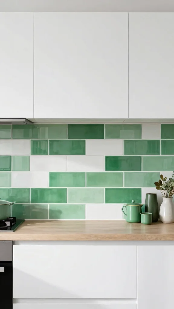 17 Green Backsplash Ideas for Kitchens with White Cabinets - 9. Color-Blocked Green and White 1