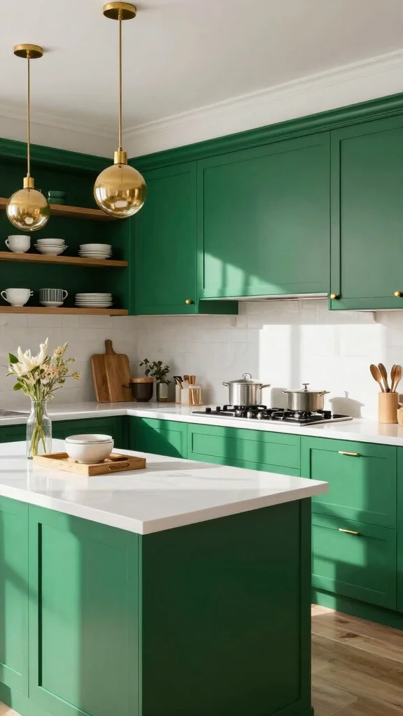 17 Green Cabinet Paint Colors to Upgrade Your Kitchen - 8. Emerald Green: Luxurious and Vibrant 1