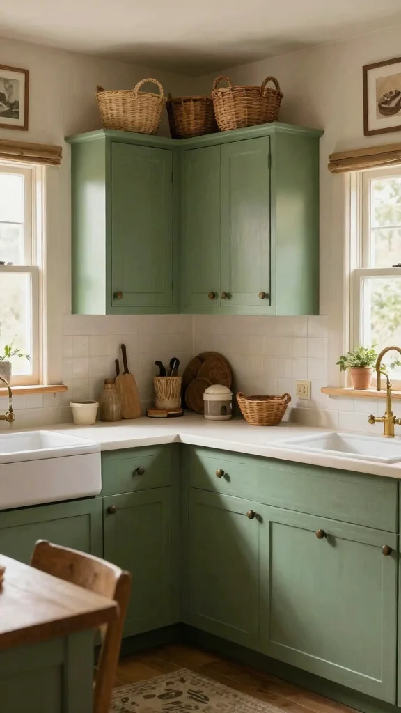 17 Green Cabinet Paint Colors to Upgrade Your Kitchen - 9. Dusty Green: A Nostalgic Touch 1