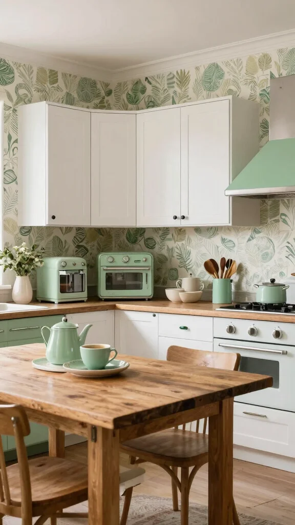 17 Green Kitchen with White Cabinets: Simple & Stunning Ideas - 6. Vintage Charm with Green 1