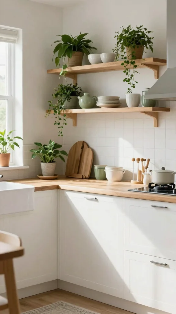 17 Green Kitchen with White Cabinets: Simple & Stunning Ideas - 8. Green and White with Natural Wood 1