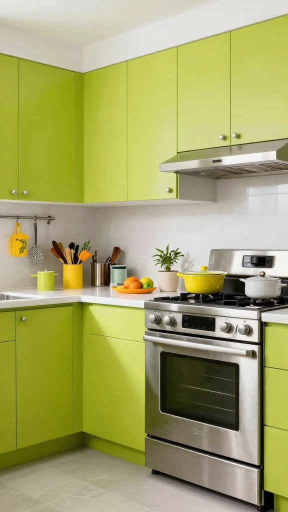 17 Kitchen Cabinet Green Color Ideas to Try - 15. Lime Green for a Youthful Energy 1