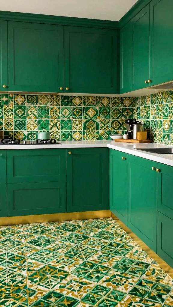 17 Luxurious Green and Gold Kitchen Ideas - 8. Green and Gold Tile Patterns 1