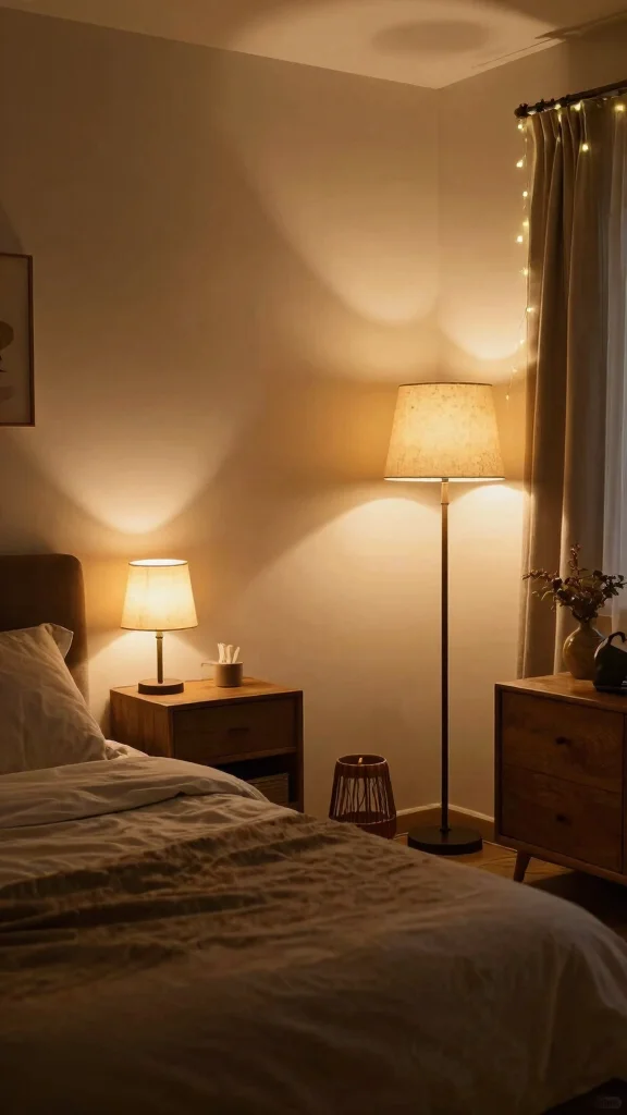 17 Master Bedroom Ideas with Brown Furniture Color Schemes - 10. Soft Lighting for Cozy Ambiance 1