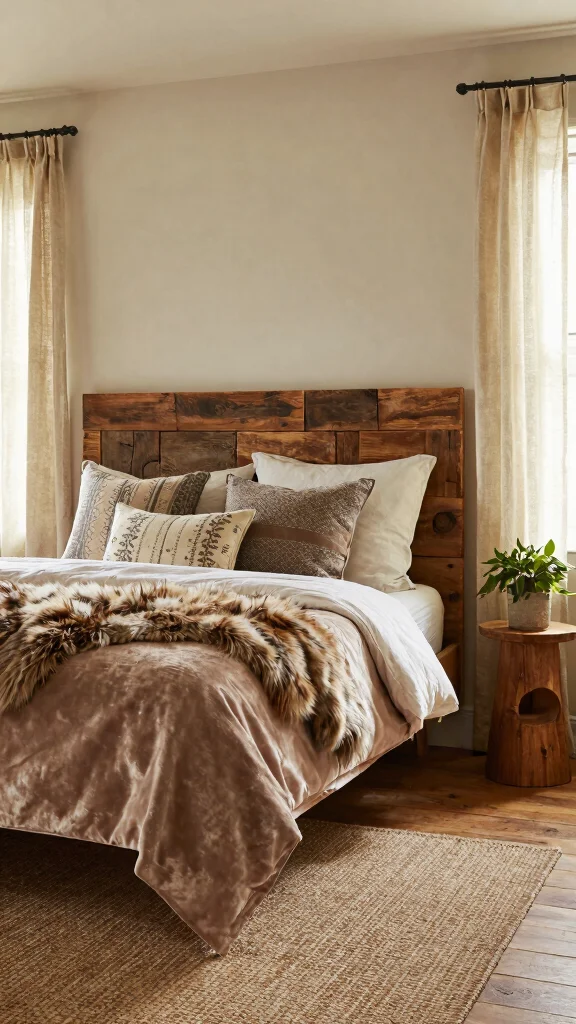 17 Master Bedroom Ideas with Brown Furniture Color Schemes - 2. Rustic Charm with Textured Fabrics 1