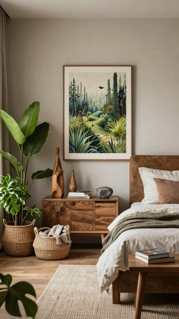 17 Master Bedroom Ideas with Brown Furniture Color Schemes - 5. Nature-Inspired Accents 1