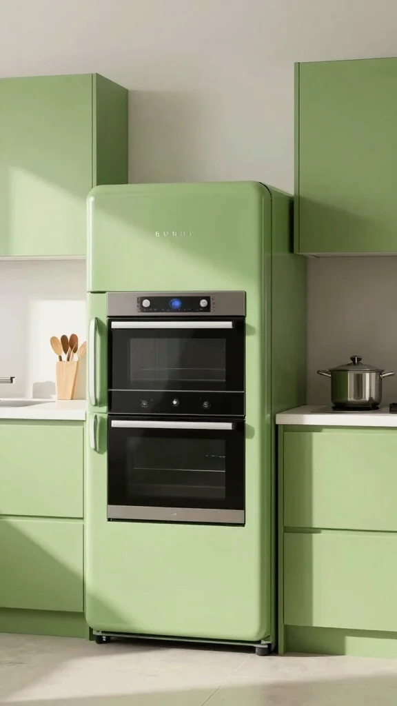 17 Mid-Century Modern Green Kitchen Ideas Making a Comeback - 14. Green Integrated Technology 1