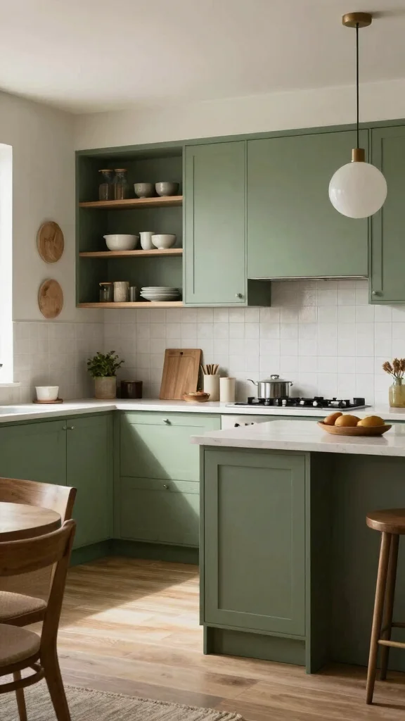 17 Mid-Century Modern Green Kitchen Ideas Making a Comeback - 15. Layered Greens 1