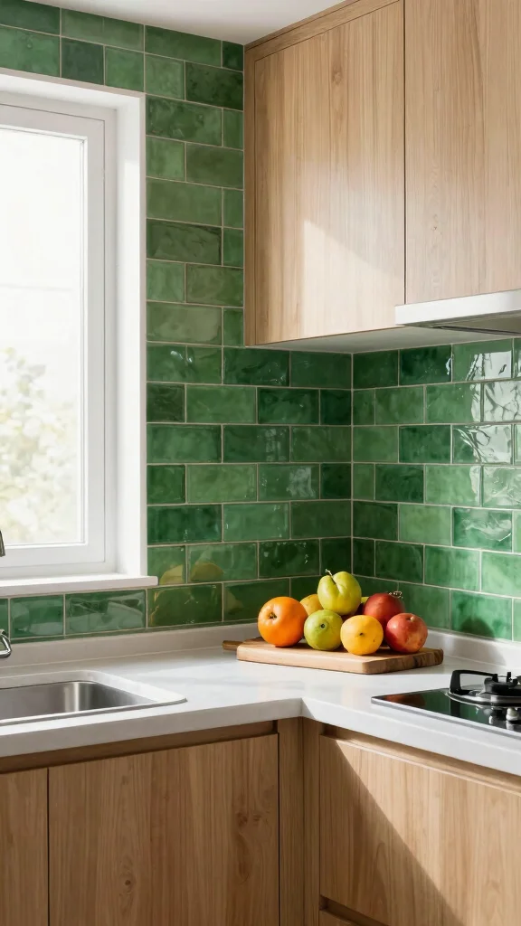 17 Mid-Century Modern Green Kitchen Ideas Making a Comeback - 6. Green Tile Backsplashes 1