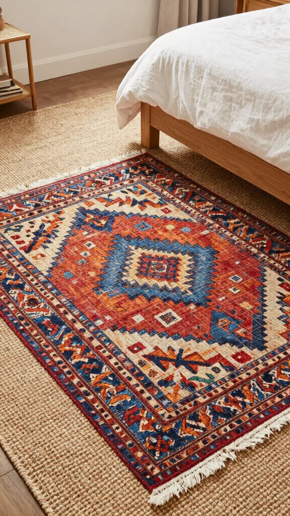 17 Mix and Match Bedroom Furniture Ideas for a Unique Look - 10. Layering Rugs 1