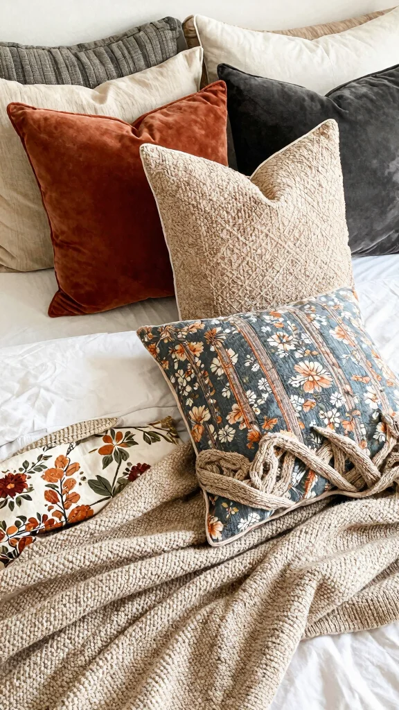 17 Mix and Match Bedroom Furniture Ideas for a Unique Look - 4. Layering Textures with Throw Pillows 1