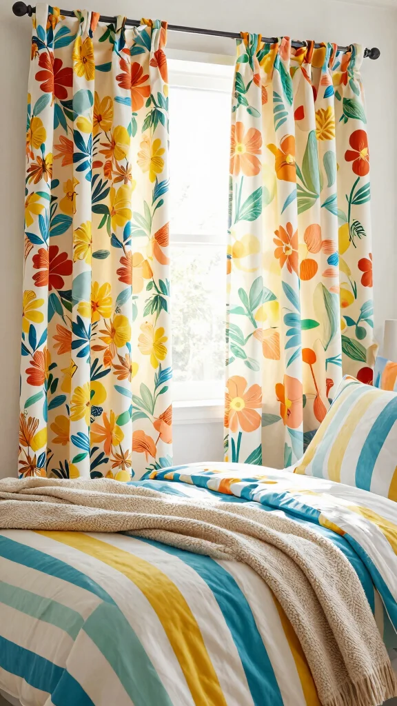 17 Mix and Match Bedroom Furniture Ideas for a Unique Look - 7. Mixing Patterns on Curtains and Bed Linens 1