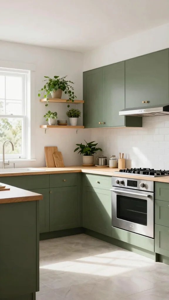 17 Modern Olive Green Kitchen Cabinet Ideas You’ll Love - 1. Bright and Airy Vibes 1
