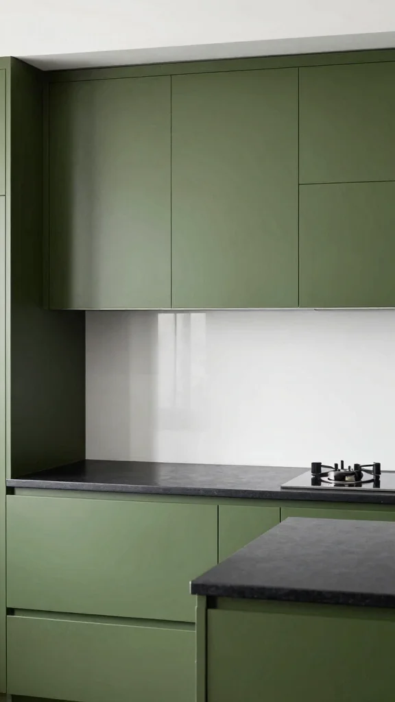 17 Modern Olive Green Kitchen Cabinet Ideas You’ll Love - 14. High-Contrast Olive Green 1