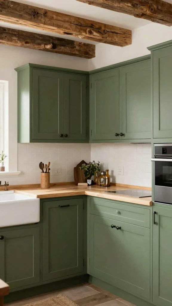 17 Modern Olive Green Kitchen Cabinet Ideas You’ll Love - 2. Rustic Charm Meets Modern Design 1