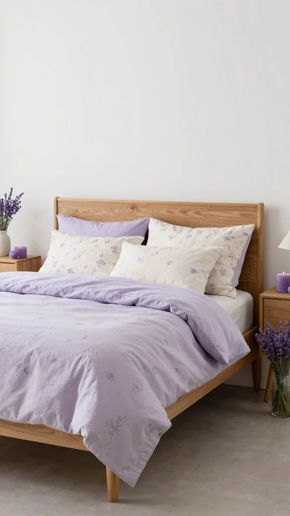 17 Oak Bedroom Furniture Ideas and Paint Colors - 5. Oak Furniture with Soft Lavender Touches 1