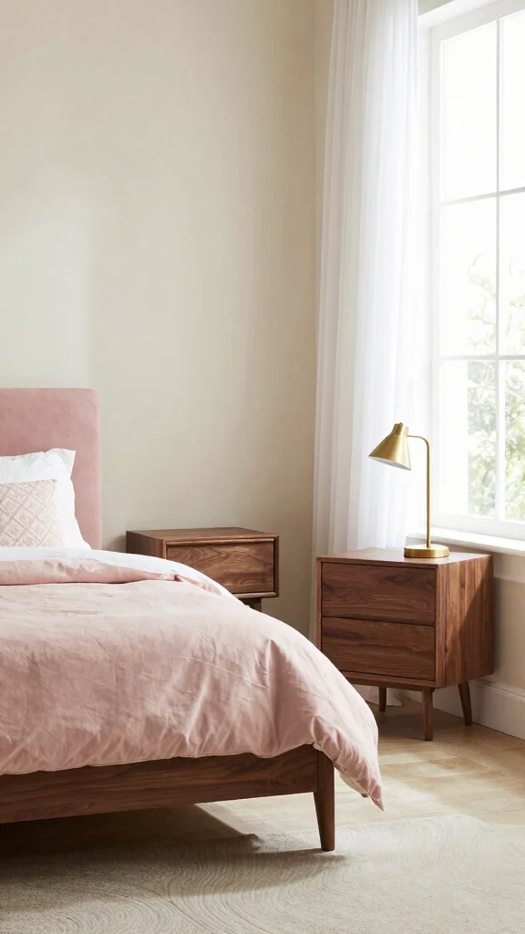 17 Pink Bedroom with Dark Wood Furniture Inspiration - 1. Blush Pink and Walnut: A Timeless Duo 1