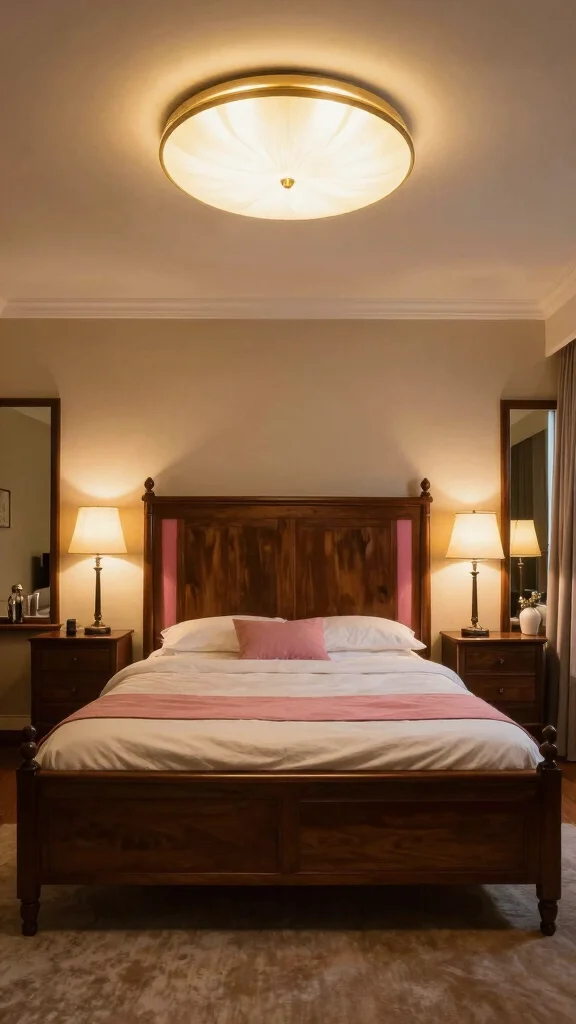 17 Pink Bedroom with Dark Wood Furniture Inspiration - 12. Statement Lighting 1