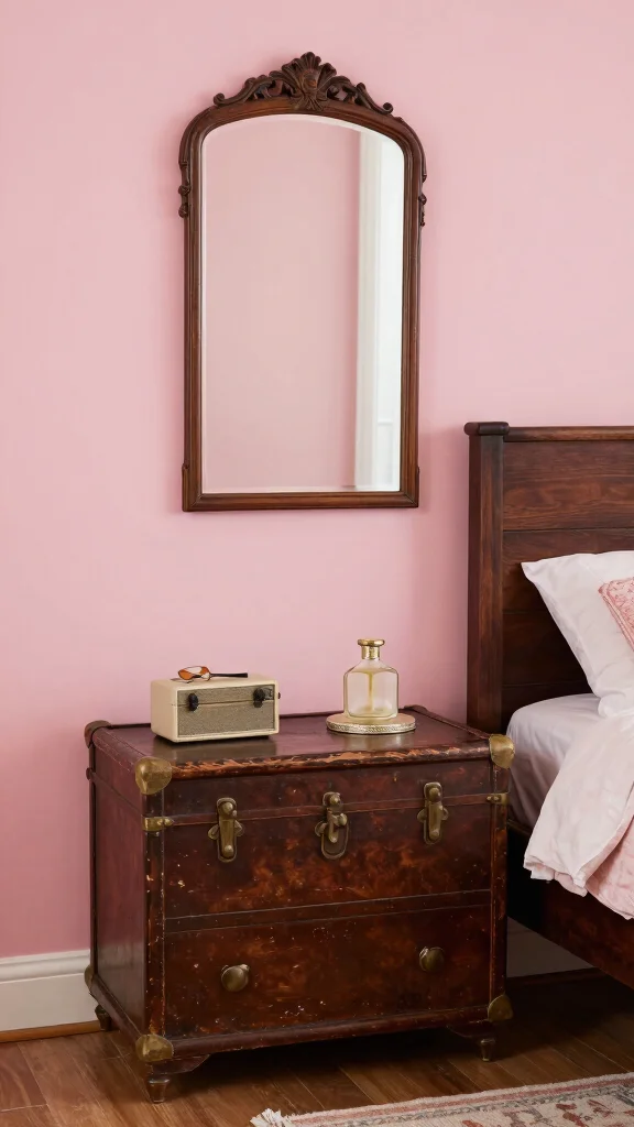 17 Pink Bedroom with Dark Wood Furniture Inspiration - 15. Vintage Finds 1