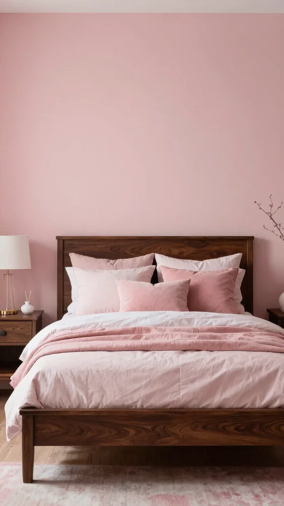 17 Pink Bedroom with Dark Wood Furniture Inspiration - 16. Harmonizing Shades 1