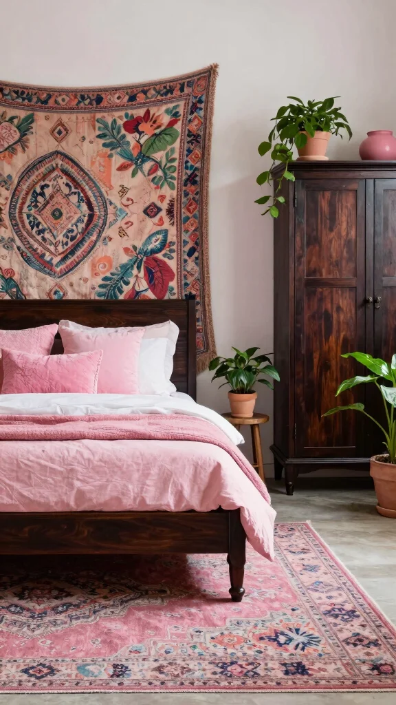 17 Pink Bedroom with Dark Wood Furniture Inspiration - 2. Modern Bohemian Charm 1