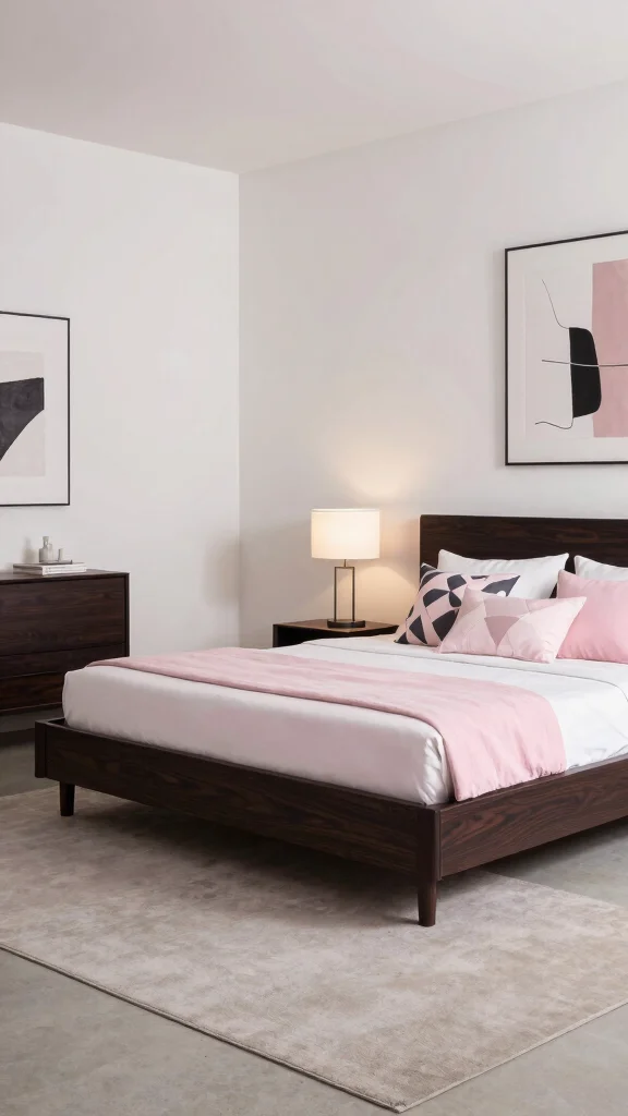 17 Pink Bedroom with Dark Wood Furniture Inspiration - 5. Contemporary Chic Fusion 1