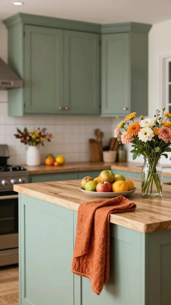 17 Sage Green Cabinets with Butcher Block Countertops Ideas - 12. Seasonal Decor 1